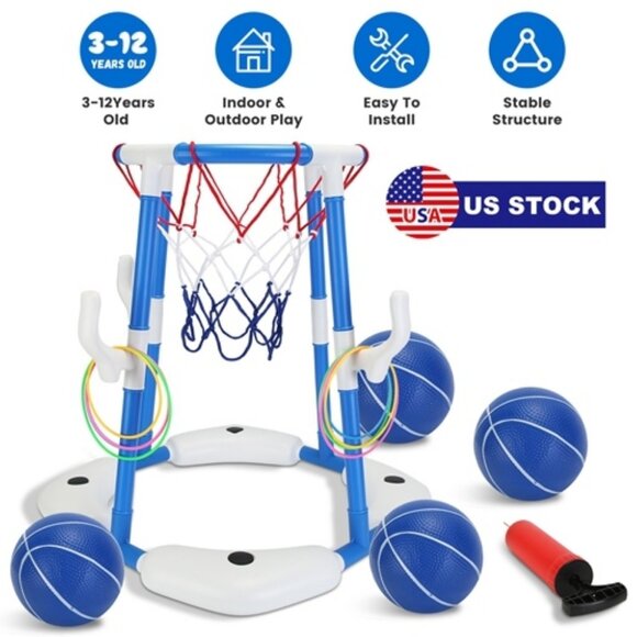 iMountek Other - CoolWorld Summer Pool Basketball Hoop Toy Set With 4 Basketballs 4 Circles Pump